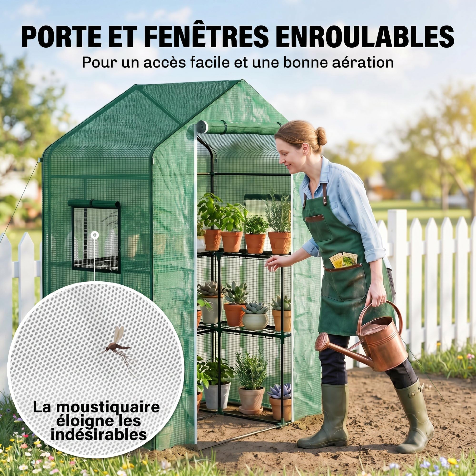 Outsunny Serre de Jardin PE avec Étagères 3 Niveaux 140x73x190 cm Vert | Serre de Balcon, Bâche Renforcée 135 g/m², Châssis en Acier, Porte Zippée Enroulable, pour Légumes Plantes Fleurs