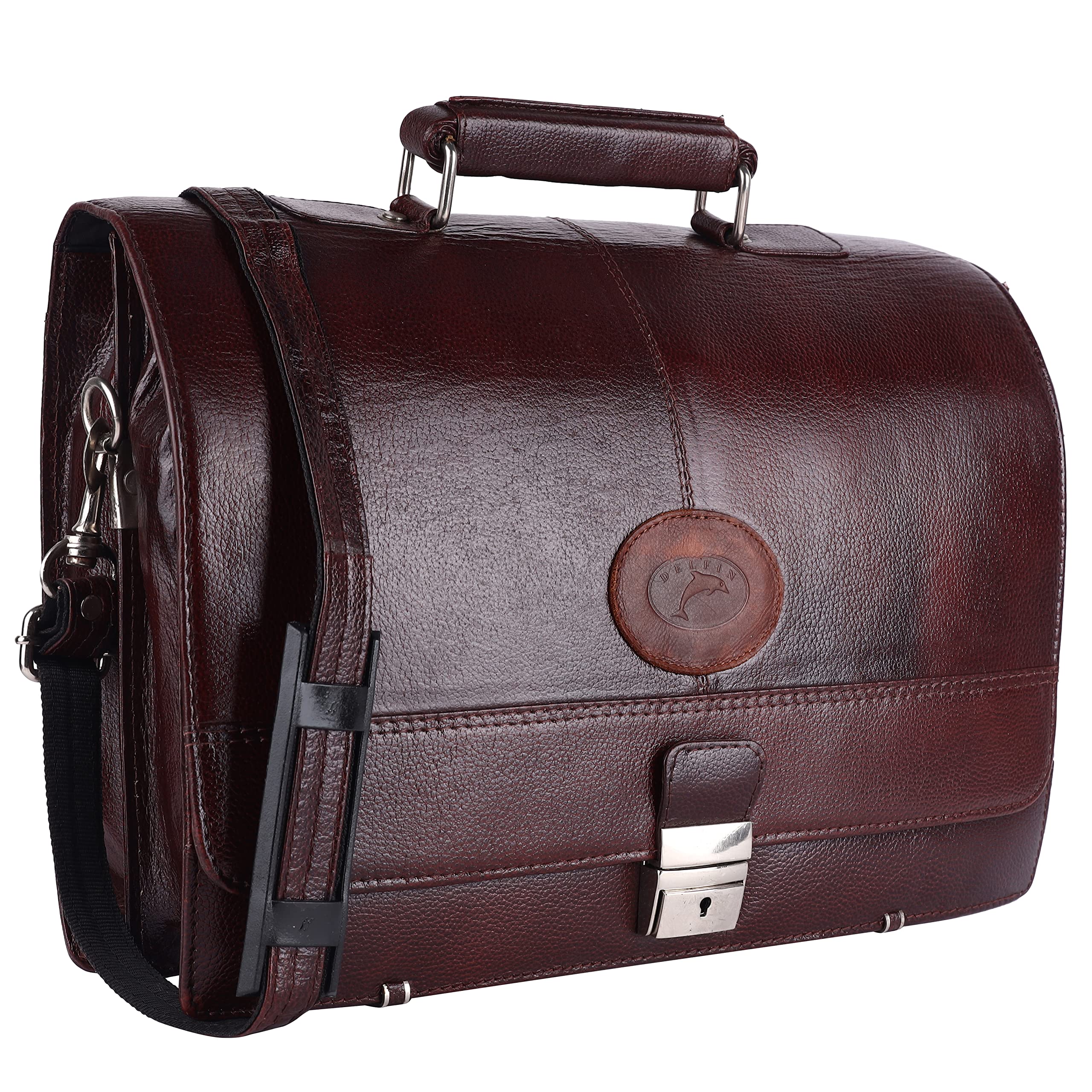 Delfin New Genuine Leather Laptop Shoulder Bag for Men (R.BROWN) (B09RPN6977) Amazon Price History, Amazon Price Tracker