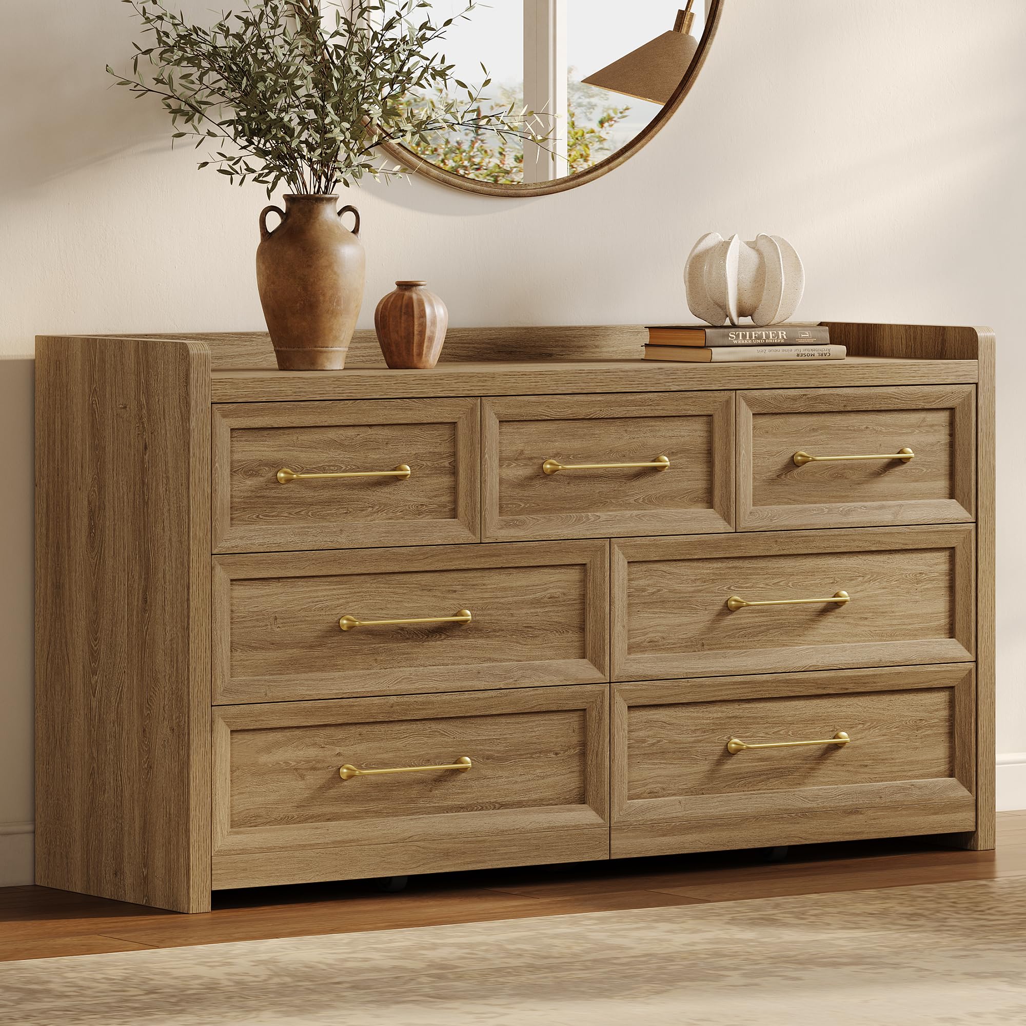 Seven-Drawer Modern Bedroom Dresser, 56.5" Wide