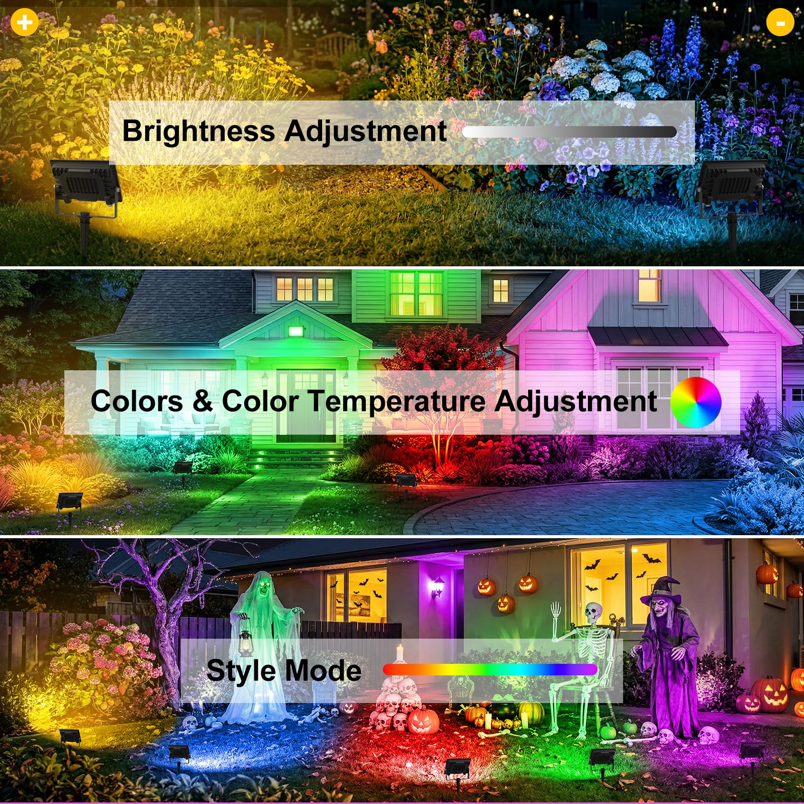 T-SUNUS LED Strahler Außen RGB, 60W RGB Strahler Outdoor mit Fernbedienung, Bluetooth APP Steuerung, IP66 Wasserdicht für Party Halloween Weihnachten Stimmungslichter 4 Stück