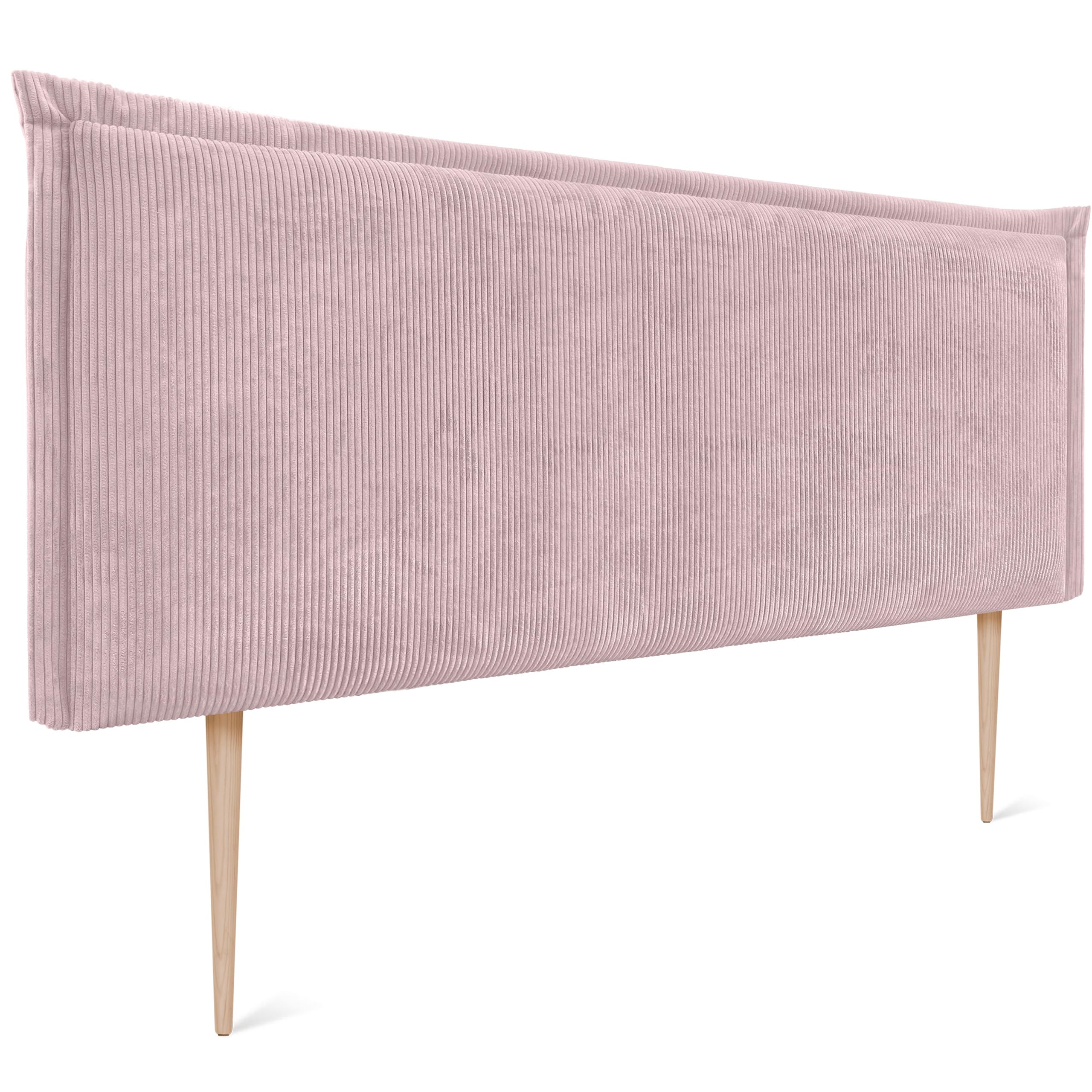 DHOME Tête de Lit Rembourrée en Velours Côtelé Premium avec Passepoil et Pieds Murale Acoustique et Absorbante pour Lit Chambre Moderne Top Tendance (Rose Poudré, 4cm Ép., 125cm H., 160cm)