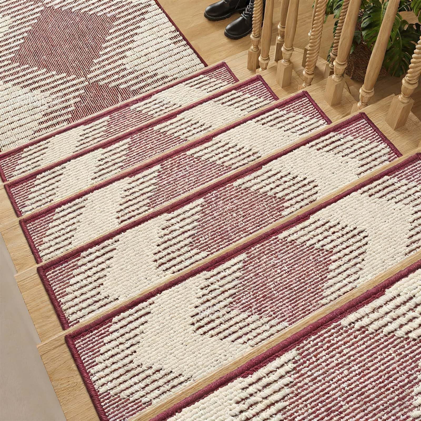 Peldaños antideslizantes lavables con fijación autoadhesiva extraíble para escaleras de madera