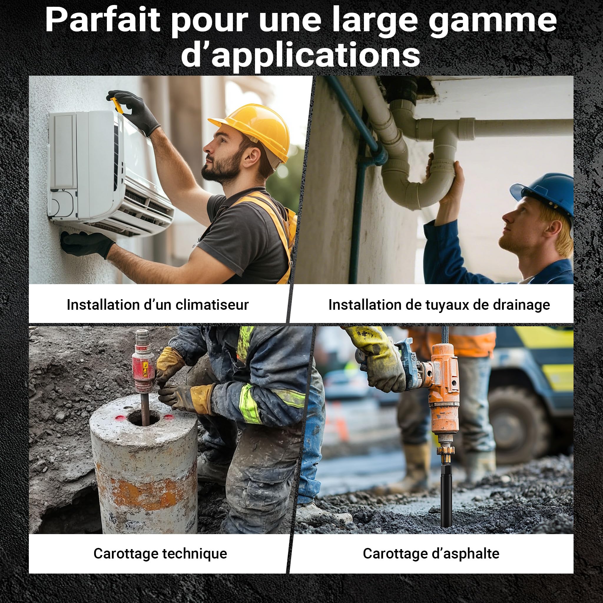 Wiltec Foret diamant pour Carotteuse Ø 52 mm – Haut rendement – 1¼ UNC – Longueur 450 mm – Métal fritté – Forage à humide – Chantier Carrelage Béton – Trépan Couronne Diamant