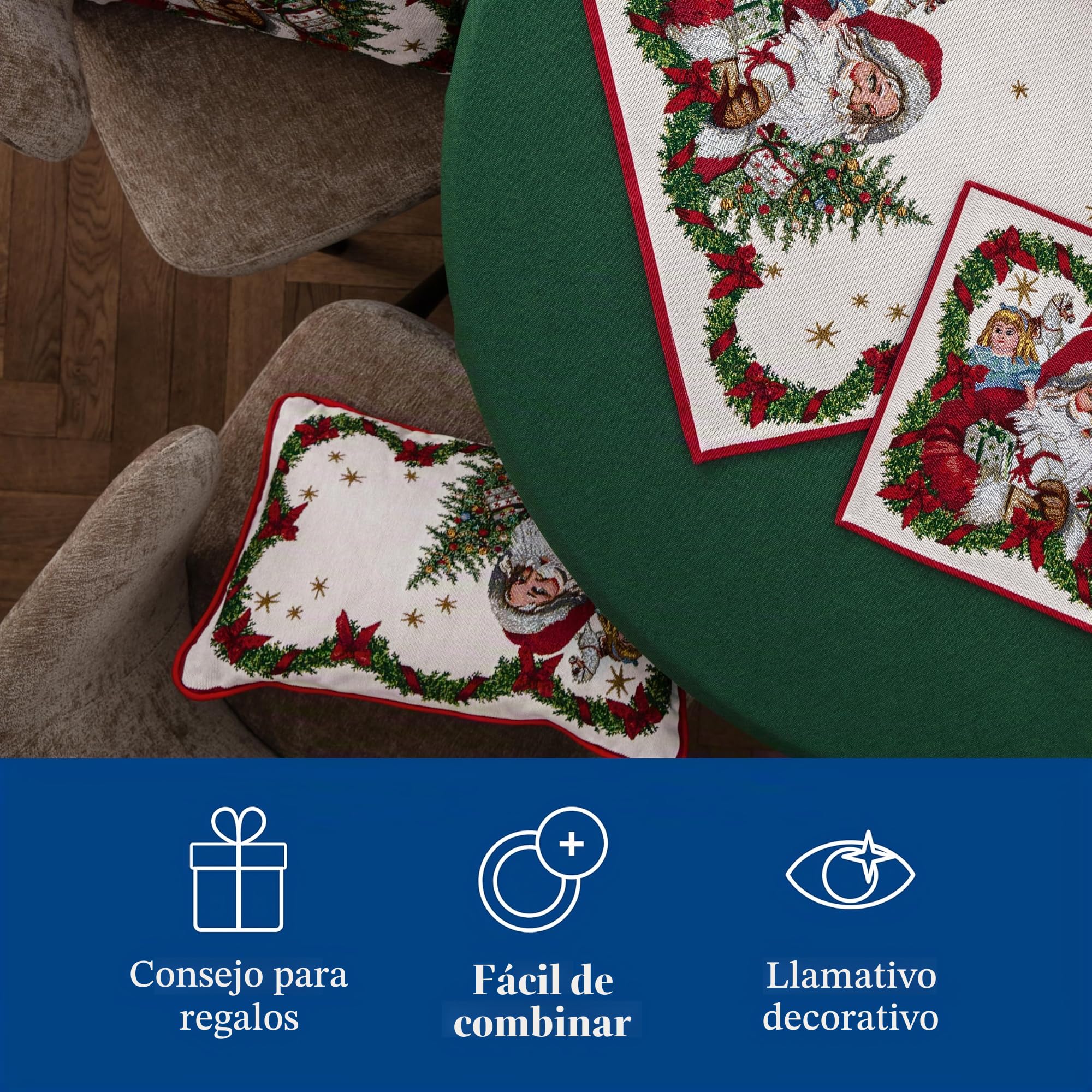 Villeroy & Boch – Toy's Fantasy Cojín Tapiz Reversible, Almohada, Papá Noel, Multicolor, 32 x 48 cm, Algodón, Lavable a máquina