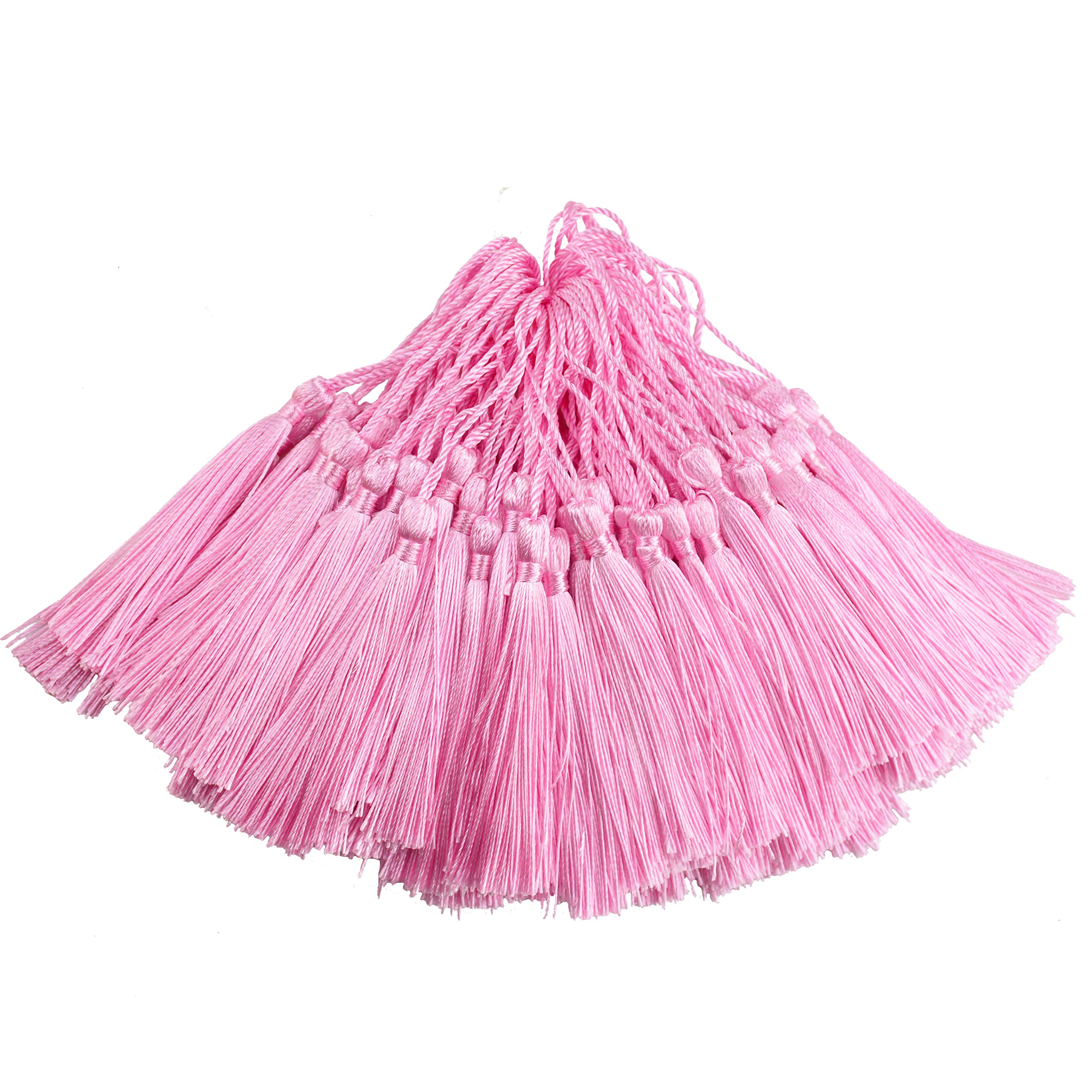 100pcs 13cm/5 Inch Silky Floss Bookmark Tassels with 2-Inch Cord Loop and Small Chinese Knot for Jewelry Making, Souvenir, Bookmarks, DIY Craft Accessory (Pink)