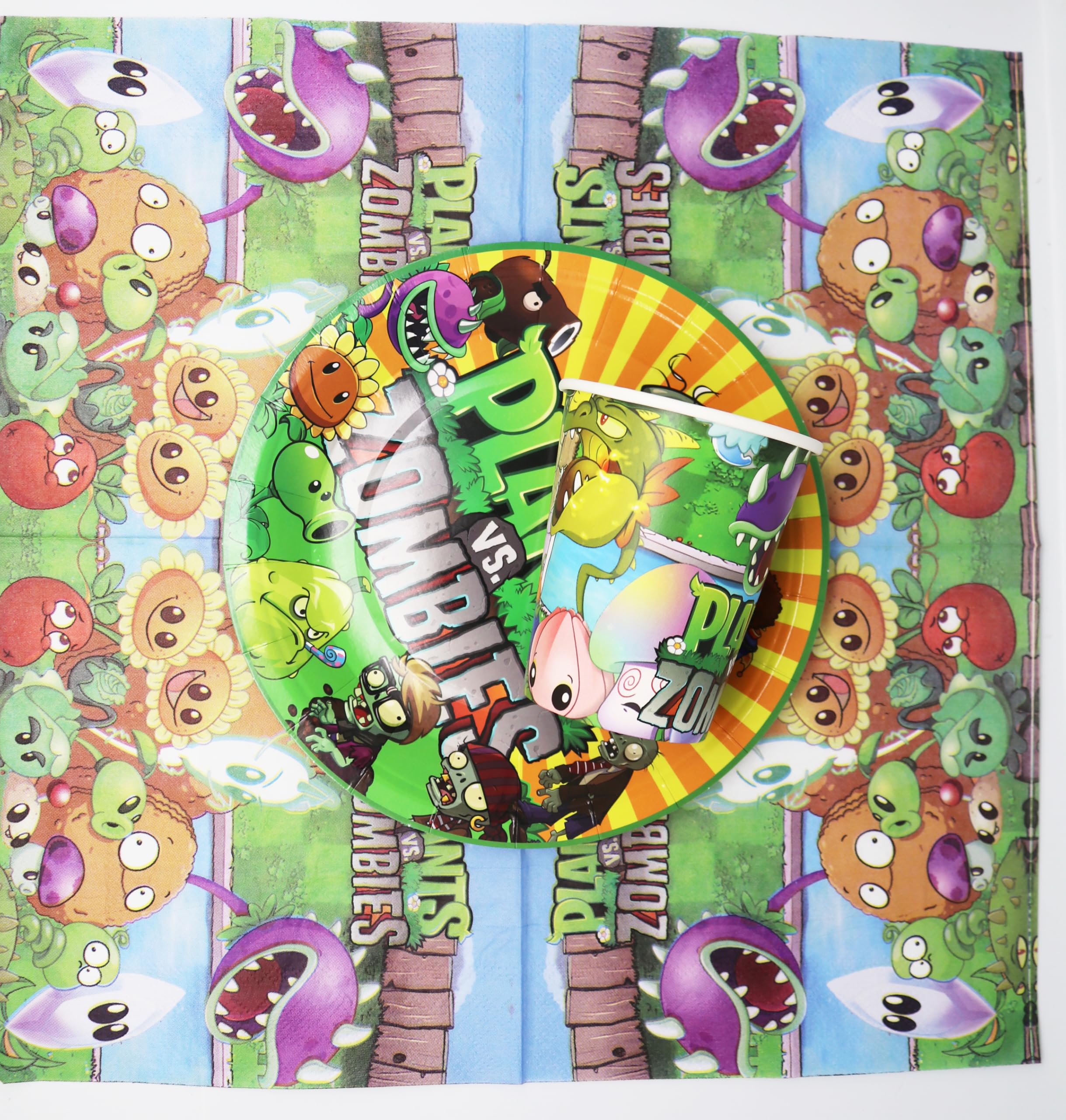 Greenery Game - Set di 61 stoviglie per feste di compleanno per bambini, piatti, tazze, tovaglioli, tovaglioli