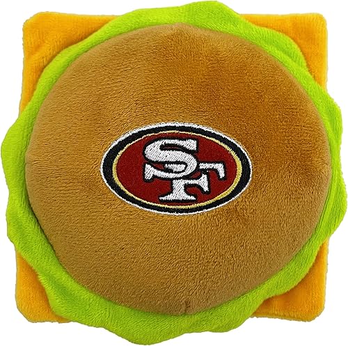 Pets First NFL SAN Francisco 49ERS - Juguete chirriante de hamburguesa de queso para perros y gatos, juguete de peluche para perros y gatos con