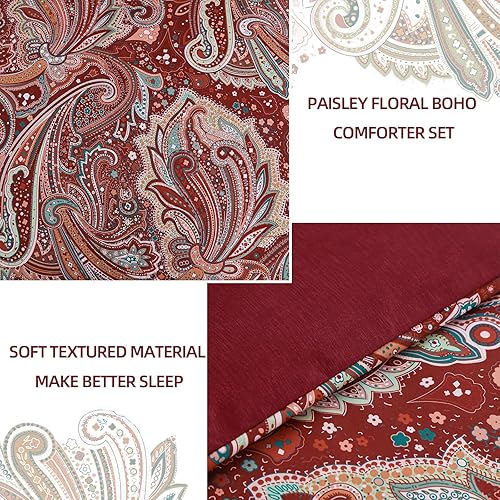 Miniatura 5 de DJY Juego de edredón de cachemira rojo, tamaño King, 7 piezas en una bolsa, juego de edredón reversible de microfibra suave y ligera para todas las