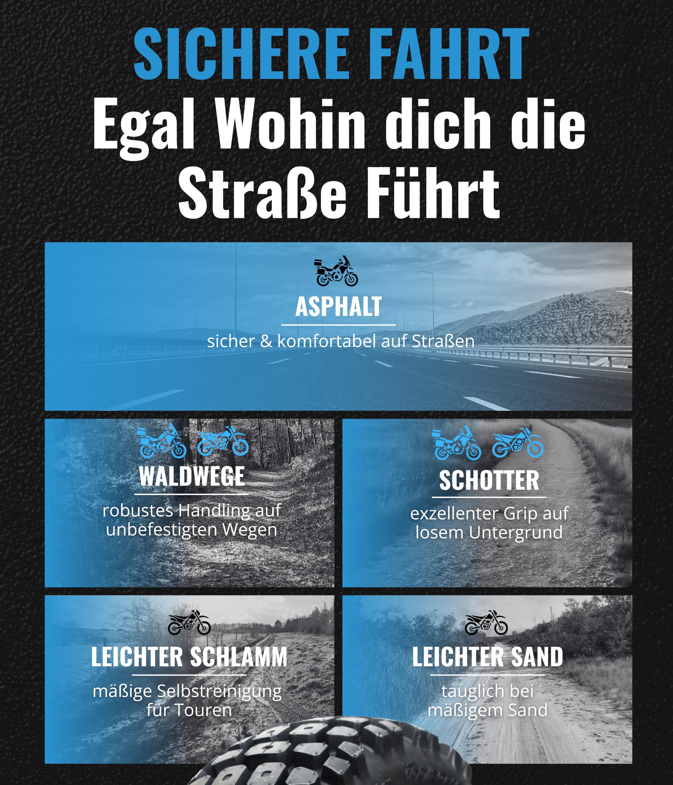 DELI TIRE Schlauchlos Motorradreifen 100/80-17 Vorne/Hinten - Ganzjahresreifen 52R für Cross Enduro und Tourenmotorrad SB-107 BRUTAL - Allwetterreifen TL für Spikes - Winterreifen für Touren