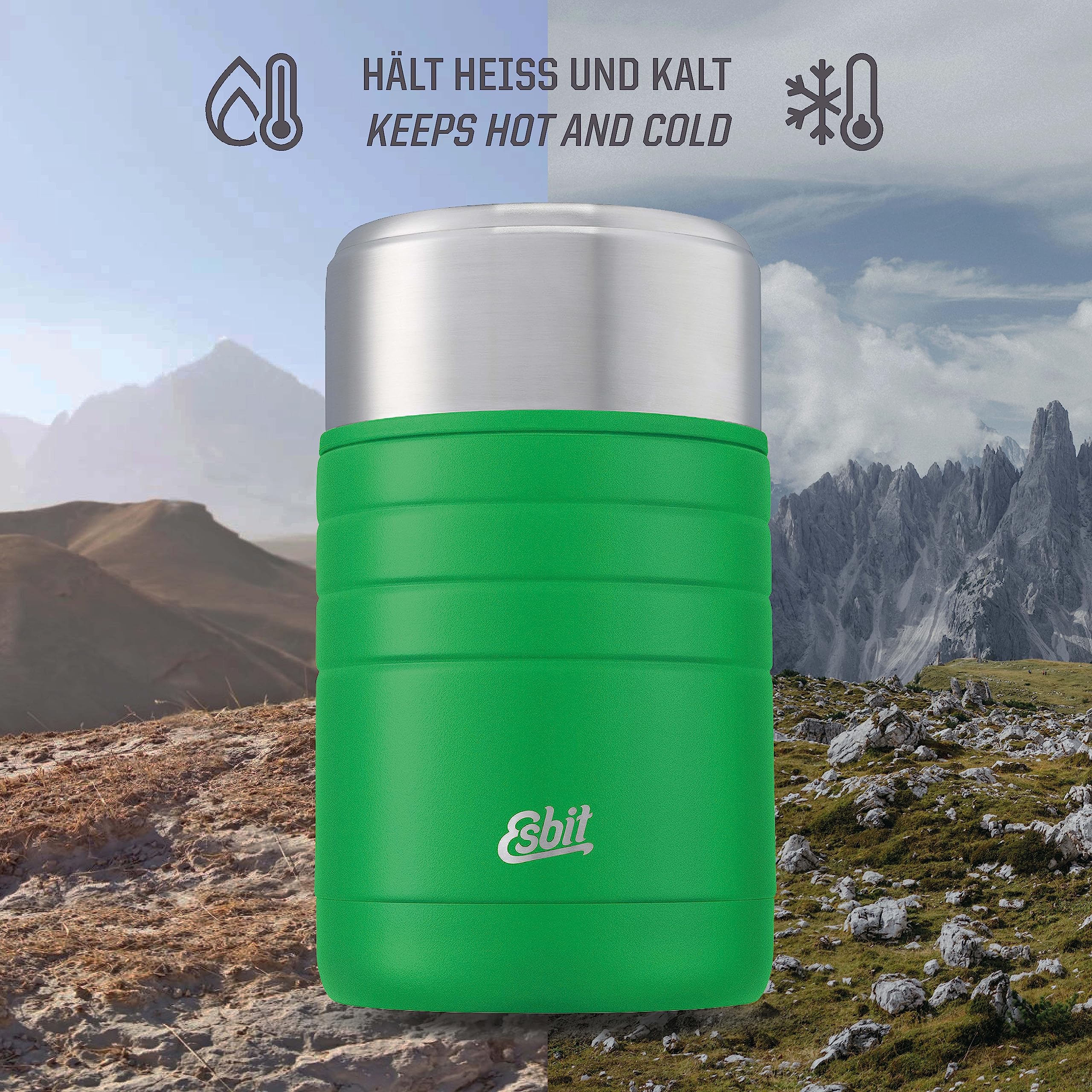 Esbit Majoris - Termo para alimentos, acero inoxidable, sin BPA, color plateado, negro y más, 600 ml, 800 ml y 1000 ml, recipiente para alimentos calientes y fríos, para sopas y ensaladas, para la escuela y el trabajo
