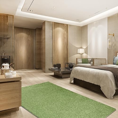 Miniatura 4 de Home Queen - Alfombra de pasillo de color liso, Polipropileno, Verde lima (Lime Green)