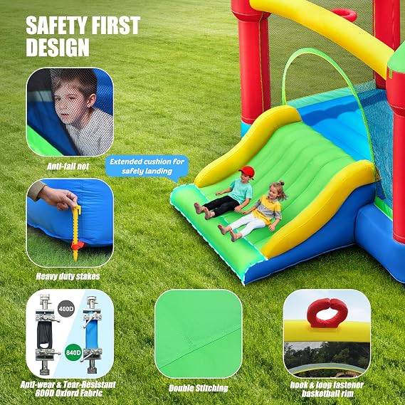 Hapfan Inflatable Bounce House for Big Kids, 15ft x 12ft Large Outdoor Bouncy Castle with Wider Slide & Basketball Hoop, Great for Birthday Party, Blower Included, Holds 6 Kids 600lbs (Yellow)