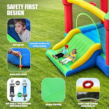 Hapfan Inflatable Bounce House for Big Kids, 15ft x 12ft Large Outdoor Bouncy Castle with Wider Slide & Basketball Hoop, Great for Birthday Party, Blower Included, Holds 6 Kids 600lbs (Yellow)