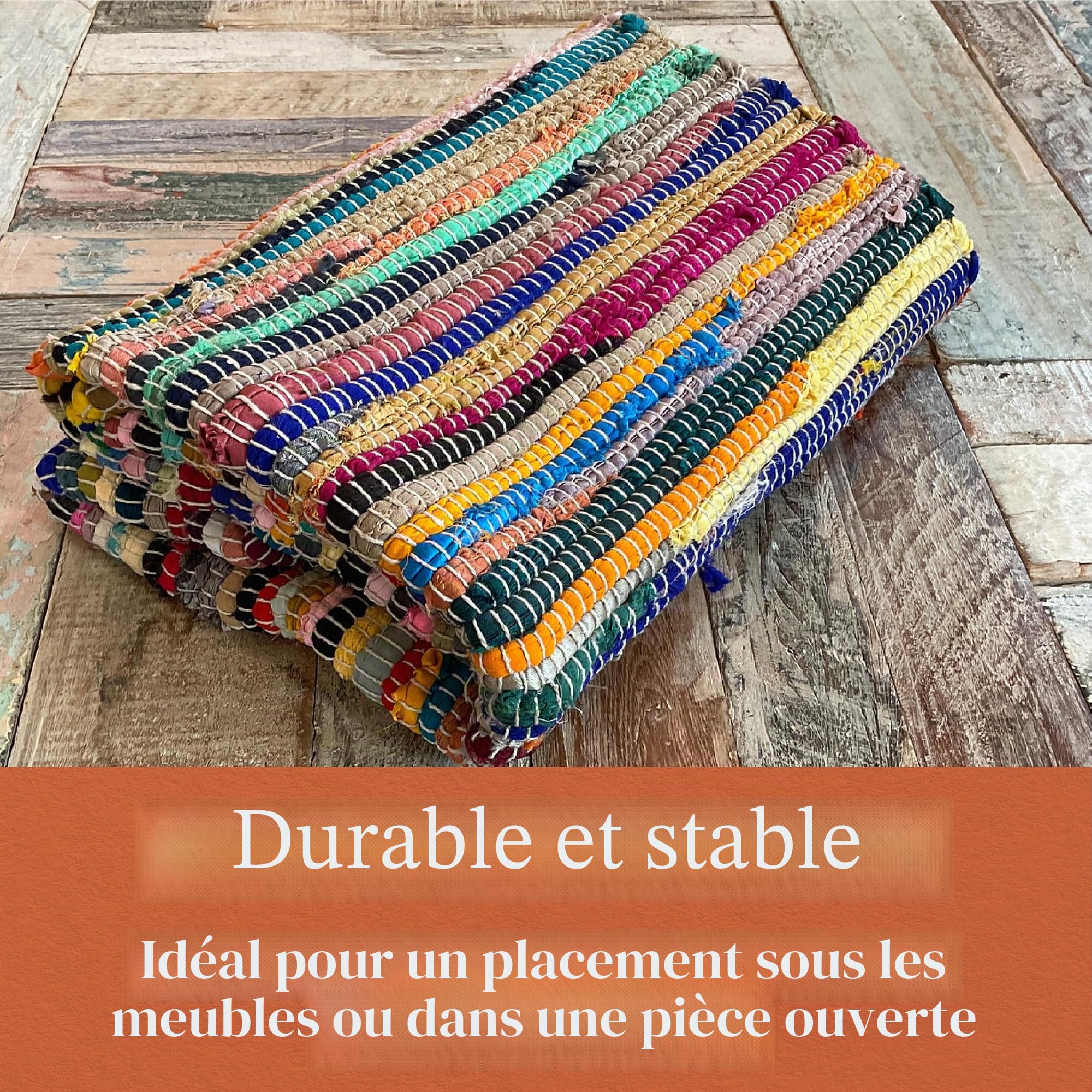 Magnifique tapis chindi Style shabby chic Commerce équitable Multicolore, Coton, Multi Colours, 180cm x 270cm