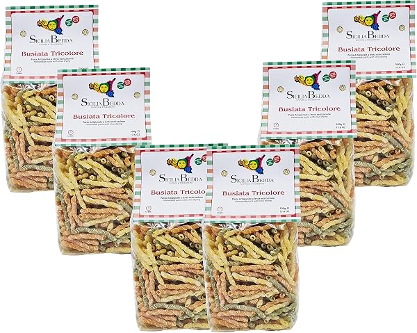 Sicilia Bedda - Pasta Siciliana Trafilata in Bronzo - Busiate Siciliane e Anelletti alla Palermitana - 6 Confezioni da 500 Gr (Busiata Trapanese Corta) - 4