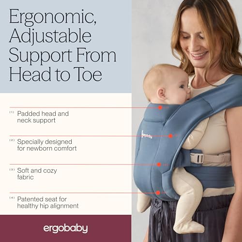 Image of Ergobaby Embrace Newborn Baby Carrier, Soft, Cosy & Lightweight Carrier, Ergonomic Head & Neck Support, Adjustable Waistbelt & Cross Straps, 2 Carry Positions 3-11 Kgs, 0-12 Months