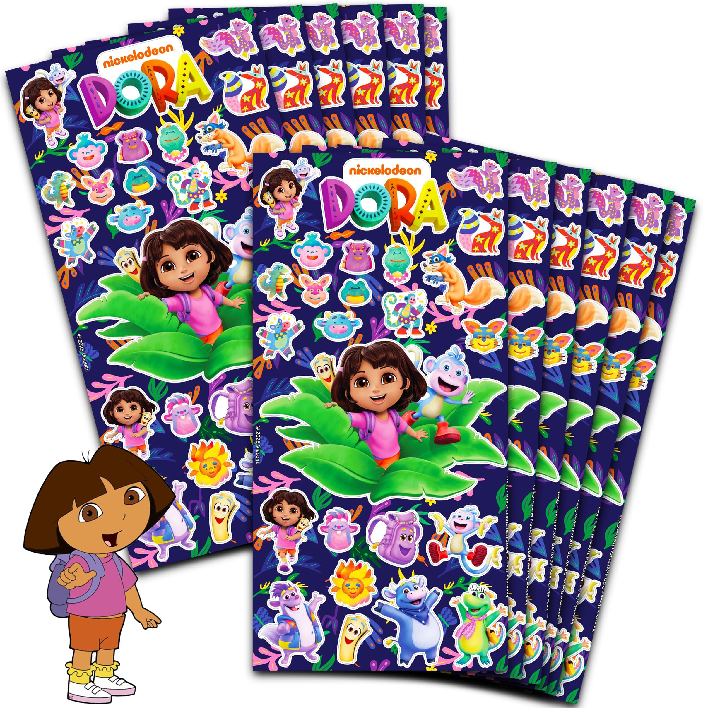 Party Favor Sticker Set ~ Bundle of 12 Dora Sticker Sheets, 300 Stickers Total | Dora the Explorer Party Supply Packs