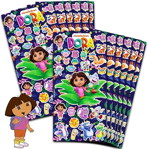 Dora the Explorer Juego de calcomanías para recuerdos de fiesta ~ Paquete de 12 hojas de calcomanías Dora, 300 calcomanías en total | Paquetes de