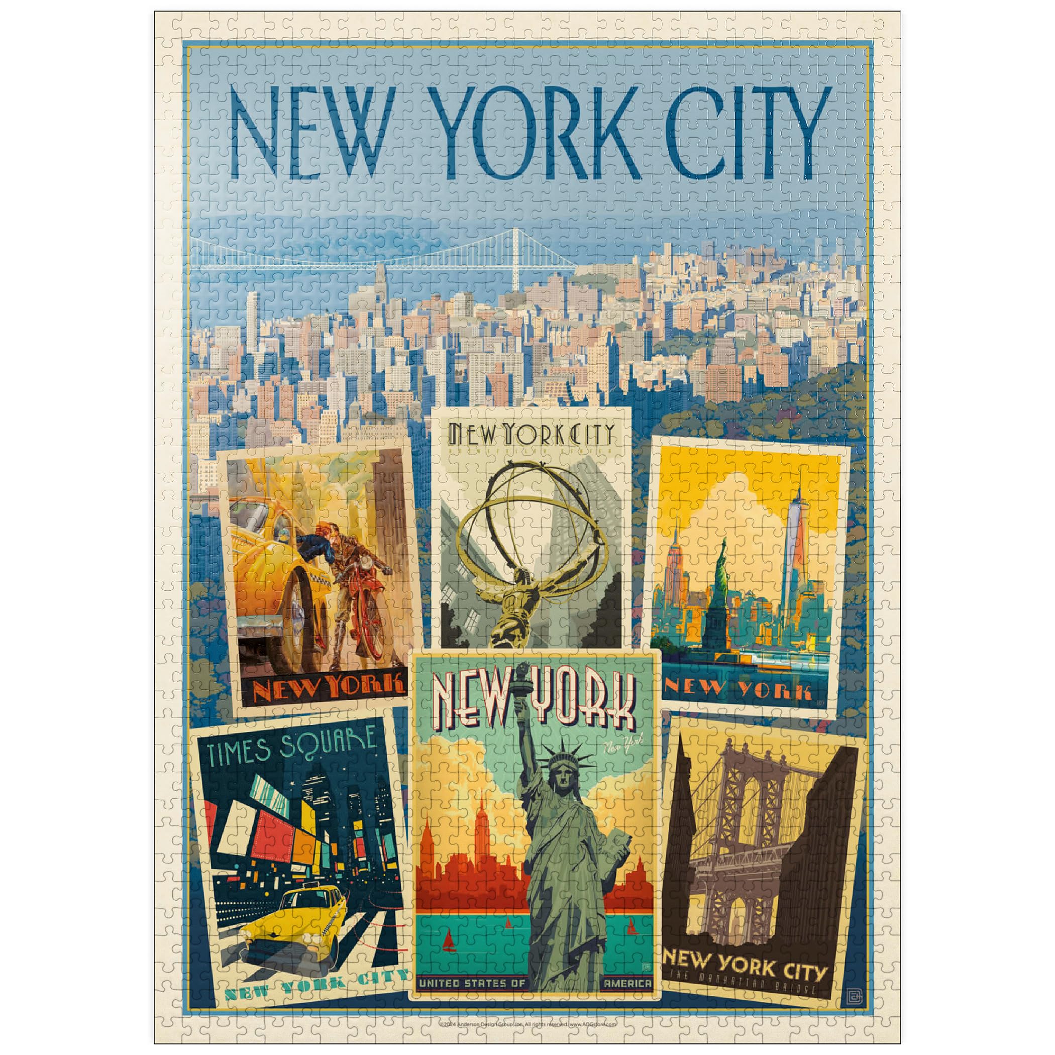 New York City : impression de collage multi-images, poster vintage – Puzzle de qualité supérieure de 1000 pièces pour adultes