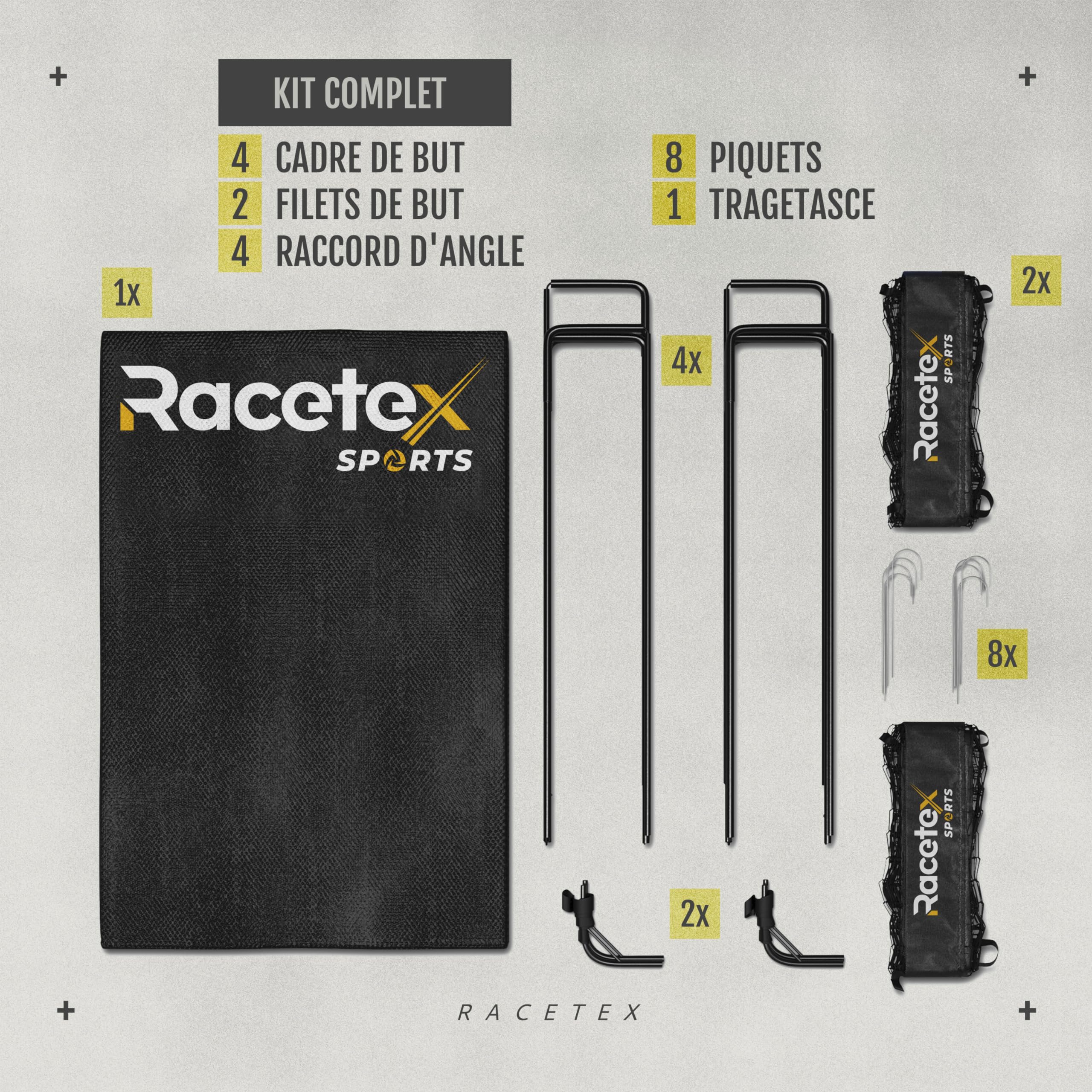 Racetex Set de 2 But de Foot Enfant Exterieur avec Barres renforcées en Fibre de Verre et Sac de Transport