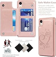 Vista 3 de iCoverCase Funda compatible con iPhone XR con tarjetero para mujer, con bloqueo RFID en relieve, de piel sintética, con correa de muñeca