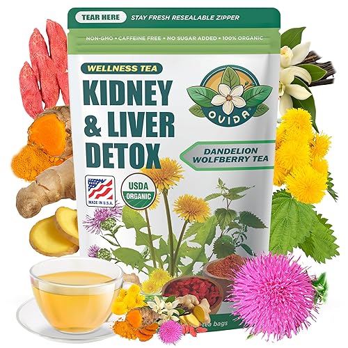 Ovida Dandelion Wolfberry Tea – Natural Kidneys & Liver Health Tea, Organic Herbal Tea with Milk Thistle, Turmeric & Goji Berry, Seven Herbal