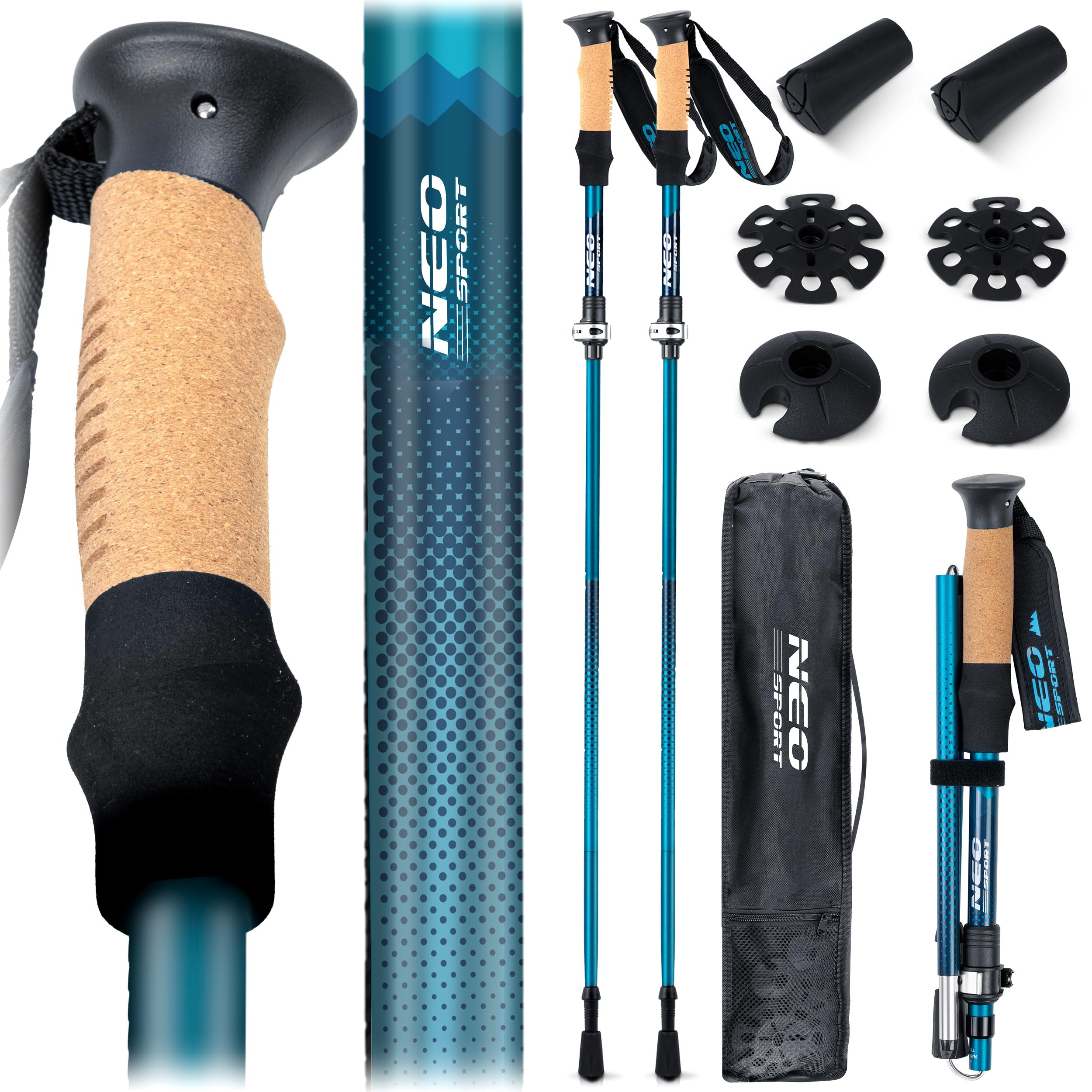 EO-Sport Trekking Bâtons de Marche Marche Nordique Pliant Réglable 85-130 cm Aluminium Liège Poignée 1 Paire