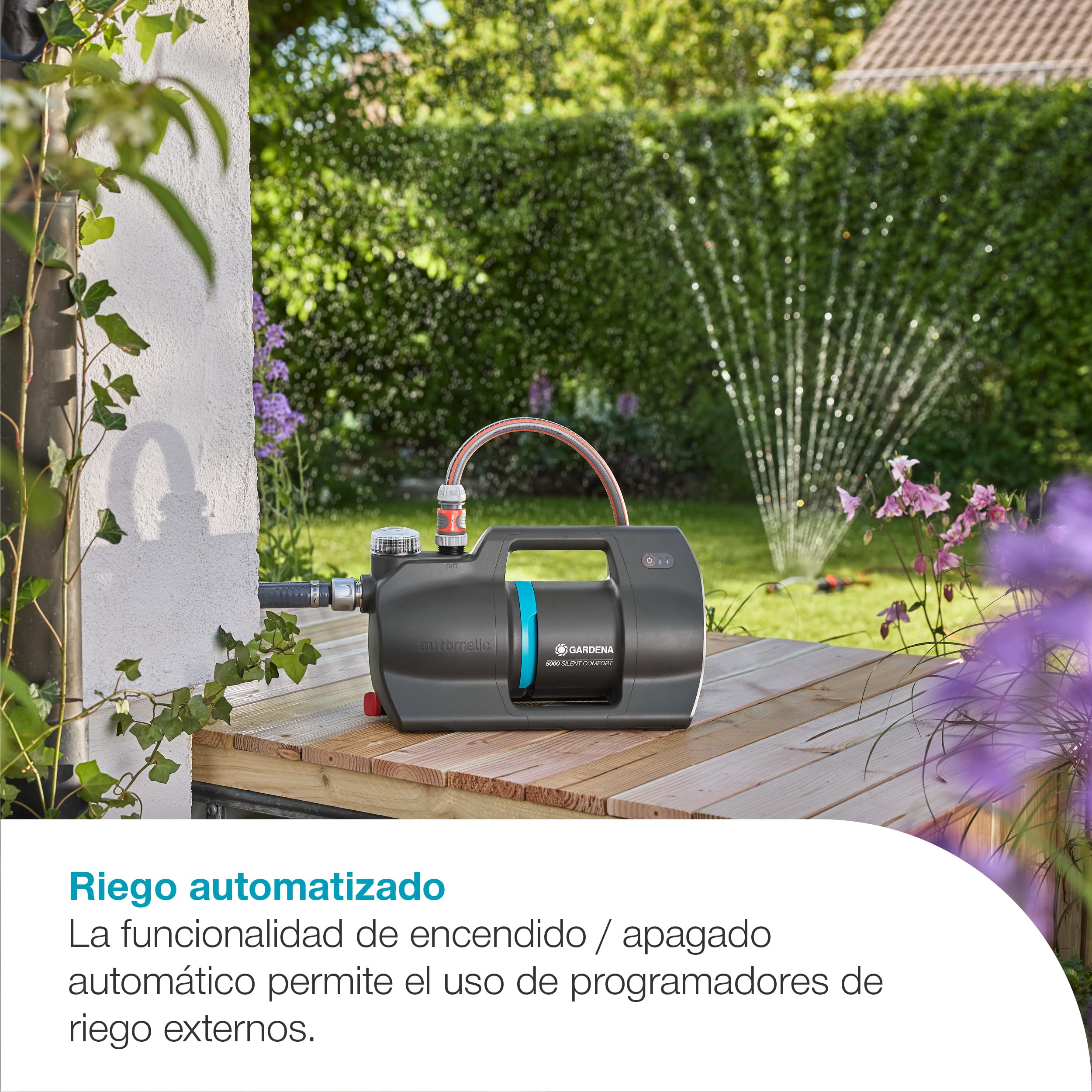 GARDENA Casa automática&Bomba de jardín 5000 Bombas SilentComfort: Control de aplicaciones, 36% menos de consumo de energía, Tecnología silenciosa, Carcasa resistente a la lluvia y a los rayos UV