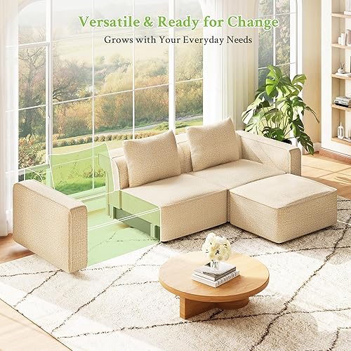 Miniatura 6 de Sofá modular seccional, cómodo sofá de nube de 132 pulgadas, sofás seccionales para sala de estar, sofá moderno en forma de U con otomana móvil,