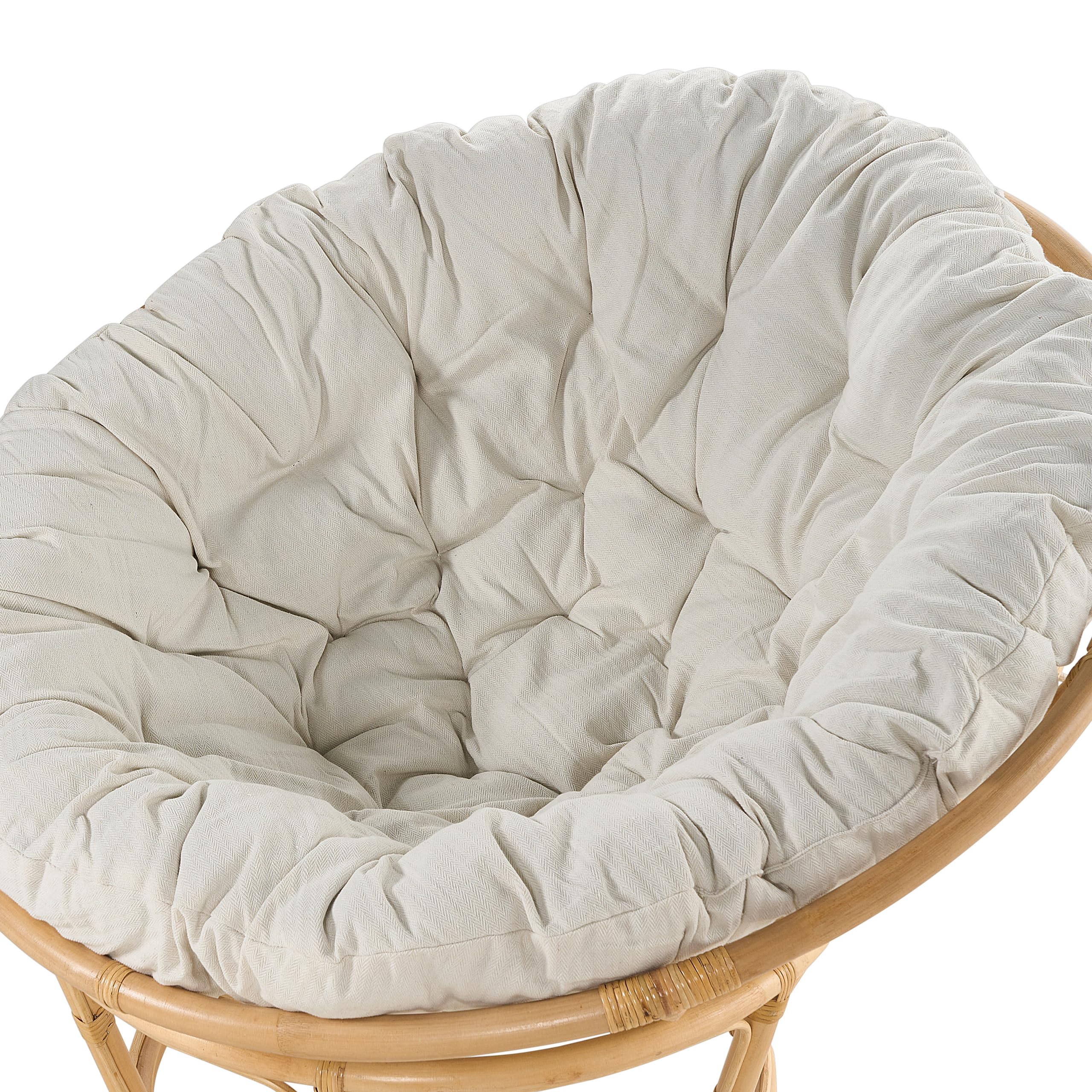 Beliani Fauteuil Ton Naturel et Beige Clair en Rotin Coton et Soie Artificielle Rond
