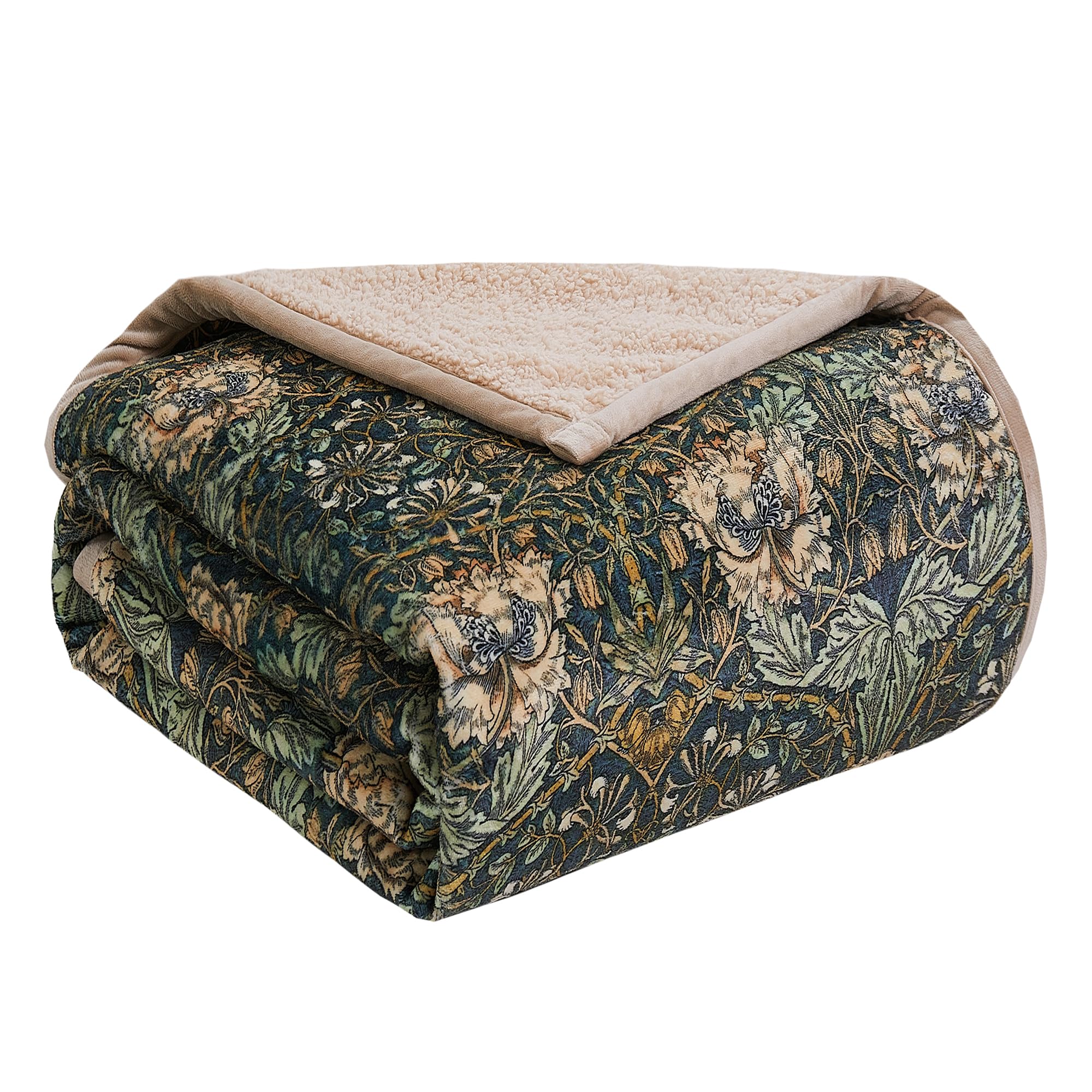 Obal William Morris Couverture en polaire Sherpa duveteuse pour lit et canapé - Jeté en microfibre douce (chèvrefeuille, voyage/lit simple, 150 x 130 cm)