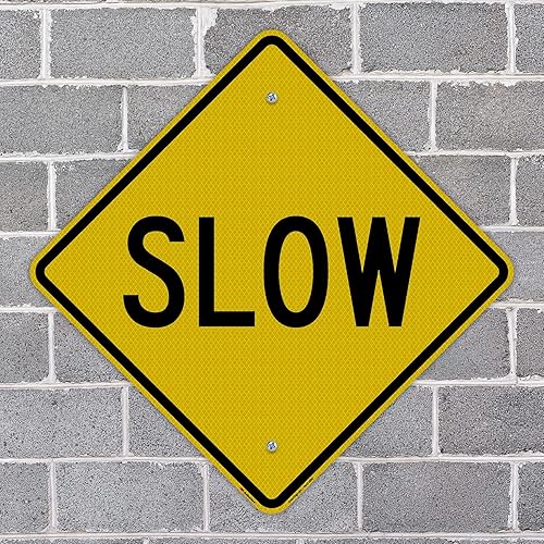Miniatura 10 de SmartSign Letrero de metal "lento" de 12 x 12 pulgadas, aluminio de 63 mil, material reflectante laminado 3M, negro y amarillo
