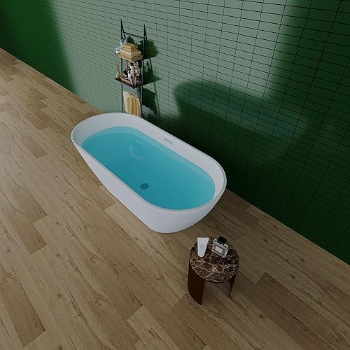 Miniatura 7 de Bañera independiente de acrílico blanco de 55 pulgadas de largo con desbordamiento y drenaje cromados, bañeras modernas con acabado cromado