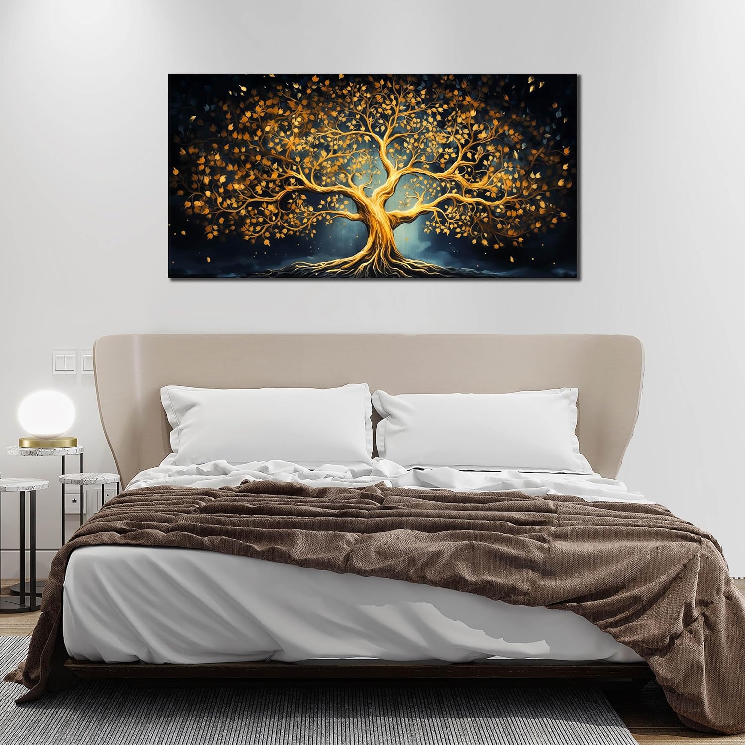 Ouzzlie Black Art for Office Decor Tree Wall Decor Living Room Modern Large Gold Canvas Wall Art for Bedroom 29" x 59"