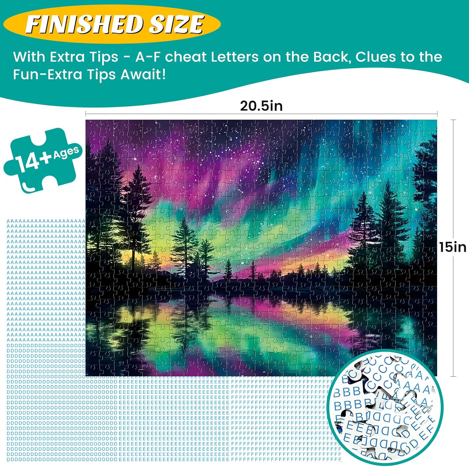 500 Pieces Puzzles for Adults, Aurora Nature Landscape Puzzle for Teens Adults Seniors, Northern Lights Jigsaw Puzzle 500 Pieces, Hard Puzzles with Letters on Back, Challenging Game Gifts, 20.5x15in