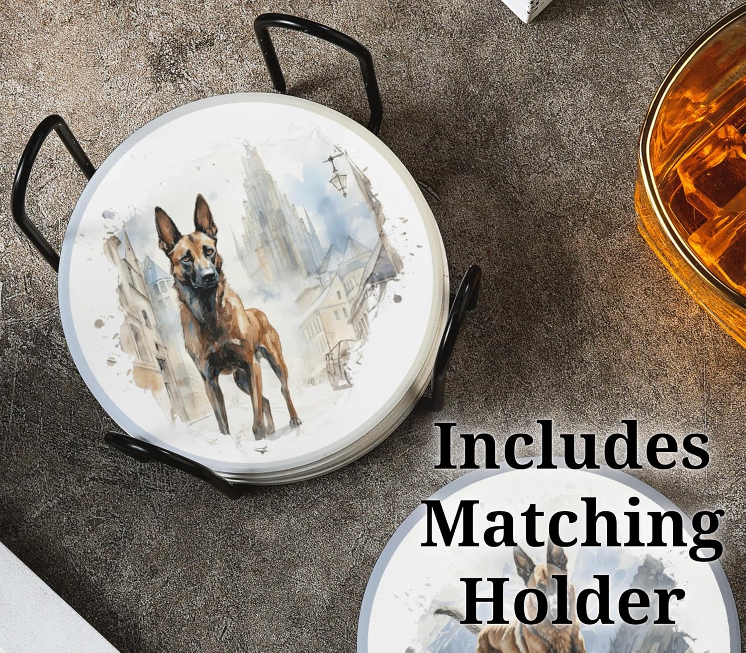 Belgian Malinois Gifts, Ceramic Coaster, Set of 6, with Gift Box, Absorbent with Cork Base, Home Decor for Family, Housewarming, Thanksgiving, Birthday and Christmas