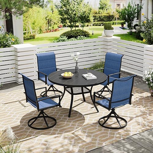 Miniatura 2 de VICLLAX 2 sillas giratorias para patio, sillas de comedor al aire libre, tela de textileno apta para césped, terraza, patio, color azul oscuro