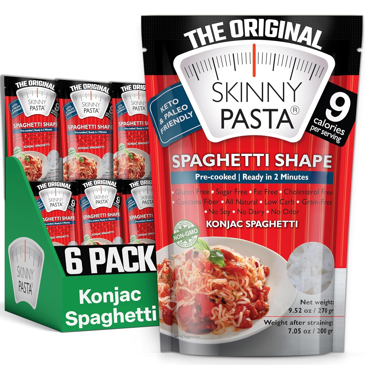 SKINNY PASTA Spaghetti - Healthy Konjac Shirataki Noodles, Low Carb Keto Pasta, Gluten Free, 6 Pack