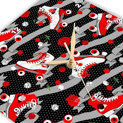 Miniatura 3 de 3dRose Wall Clock Silent - 15 inch - Rockabilly Retro Roller Skates - Designs Roller Derby