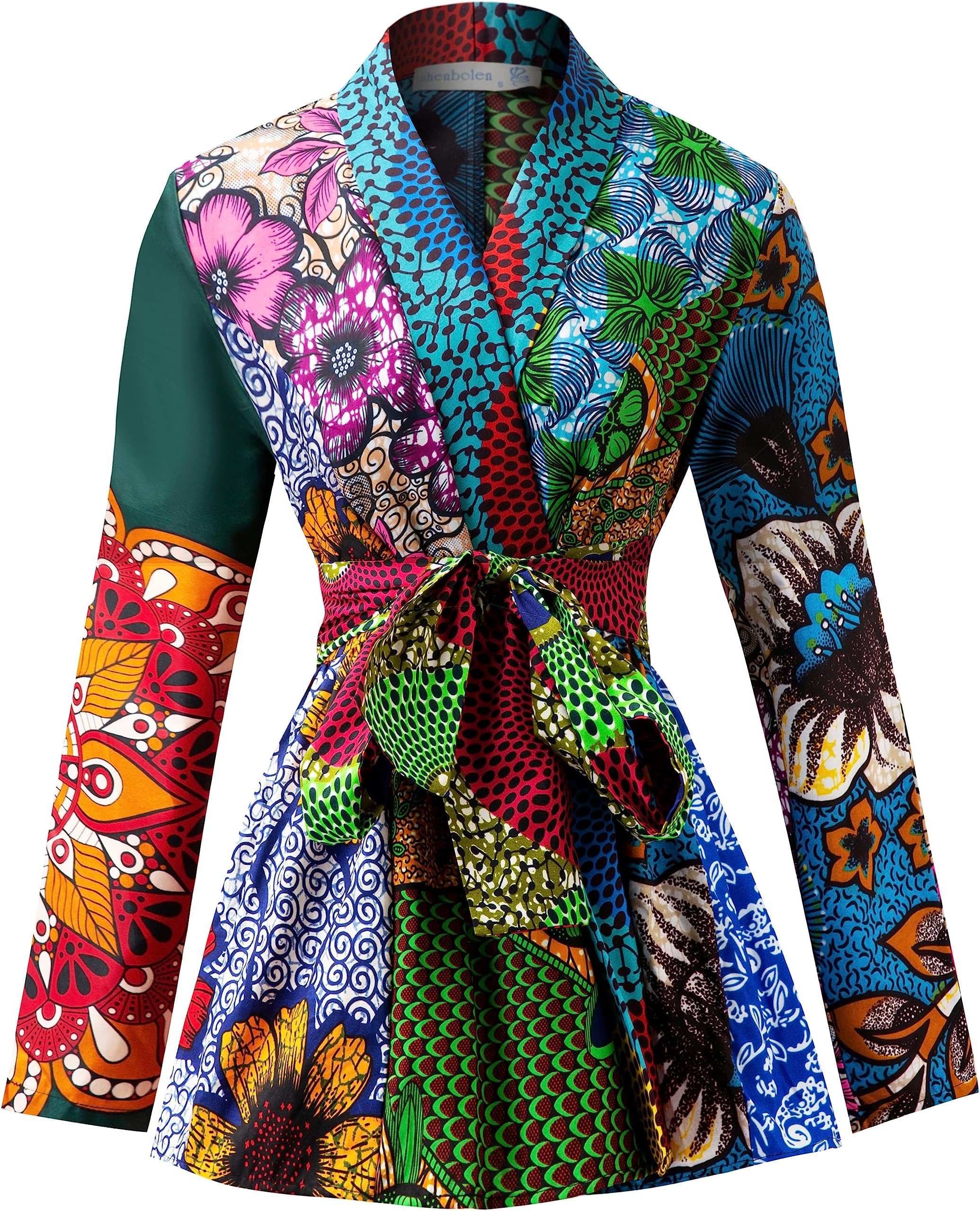 SHENBOLENWomen African Traditional Batik Print Long Sleeve Shirt Dashiki Casual Cotton Shirt