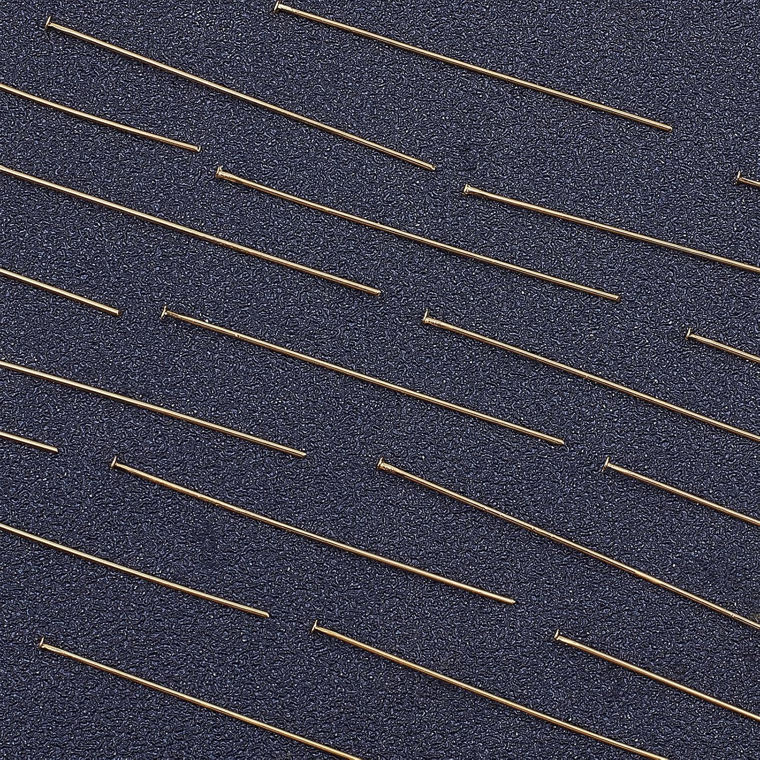 Beebeecraft 100Pcs/Box Flat Head Pins 18K Gold Plated Beading Pins 50mm Jewelry Head Pins for Earring Beading DIY Craft