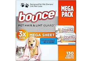 Bounce Pet Hair & Lint Guard Mega Dryer Sheets: Unscented, 130 Count