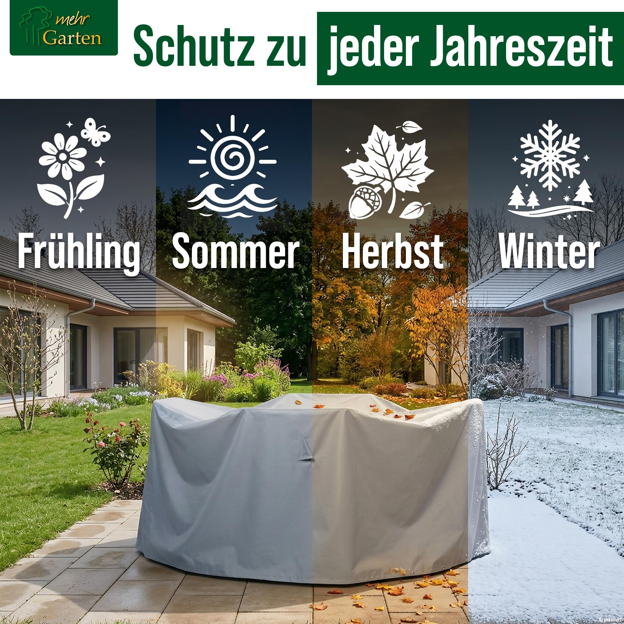 Abdeckung Gartenmöbel Sitzgruppe rund, Ø200x94 cm, 600D Oxford | wasserdicht, UV-beständig, reißfest und winterfest - robuste Schutzhülle für Gartentisch und Gartenstühle mit Kordelzug
