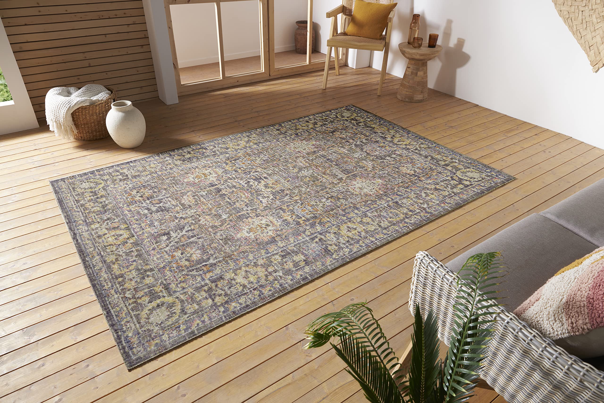 Tapis oriental lavable et résistant aux UV style vintage