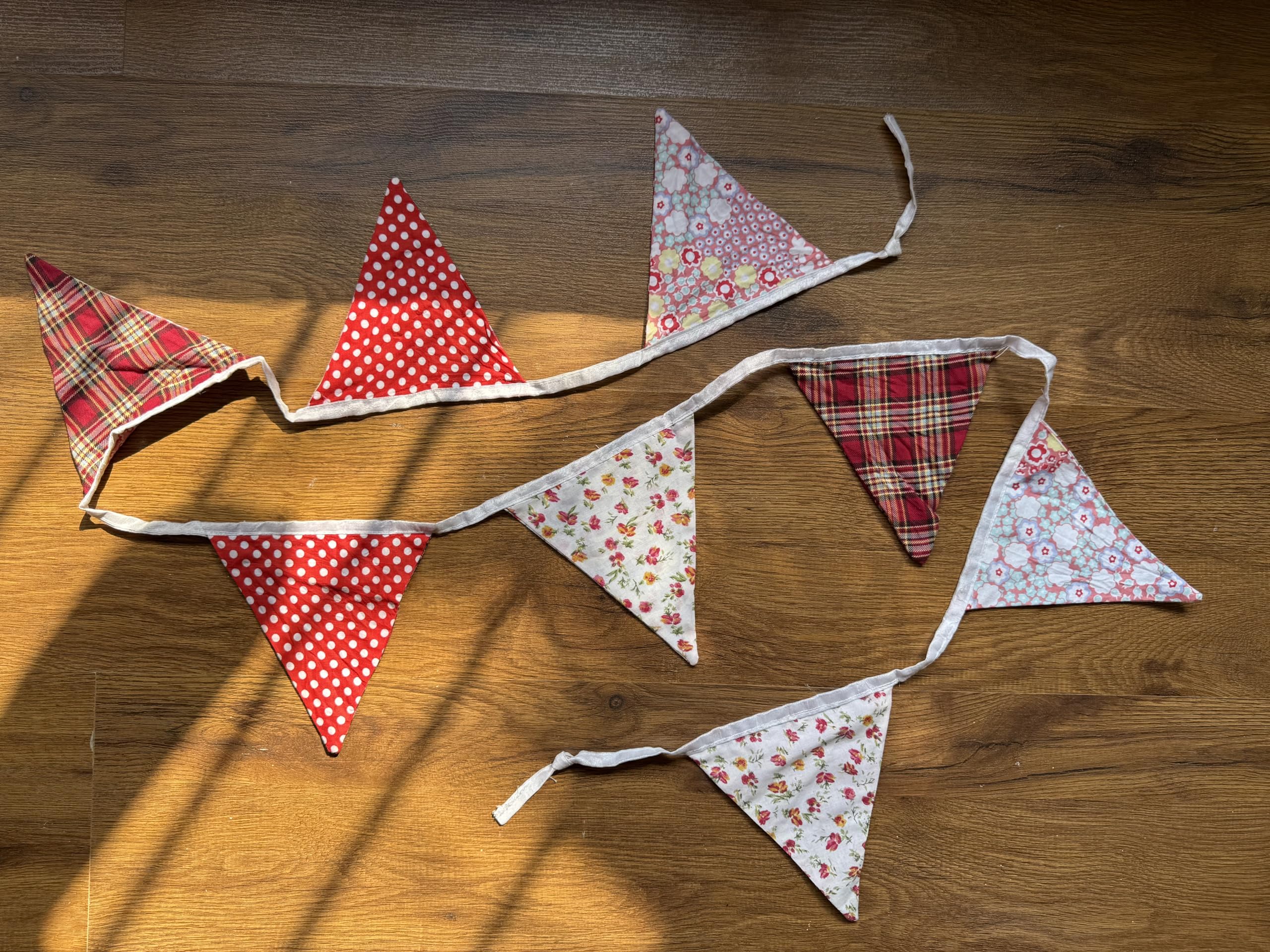 Kreatio Handmade Fabric Bunting Banner, Red and White Floral Pattern, Plaid,Polka dots Reversible Birthday/Valentines Day/Decorative Garland| Home Decor