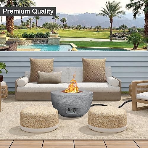 Miniatura 3 de Kante Hormigón y metal de textura redonda de 25 pulgadas de ancho, para exteriores, ecológico, sin humo, 50,000 BTU de gas propano moderno, con