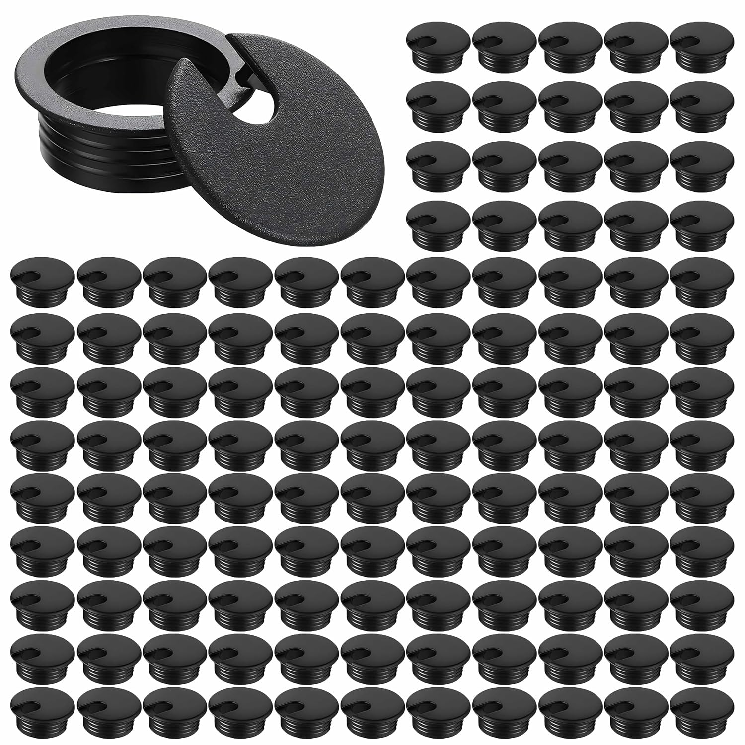120 Pack Desk Grommet 2 Inch, Plastic Cable Grommet Hole Cover for Cables Organizer, Office PC Computer Desk Cord Management (Black)