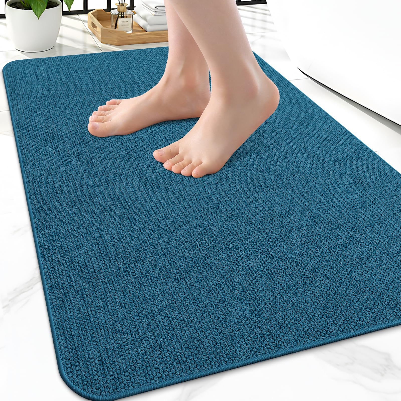 Smiry Ultra Thin Bath Mat 24X16, Non Slip Rubber Washable Bathroom Rugs