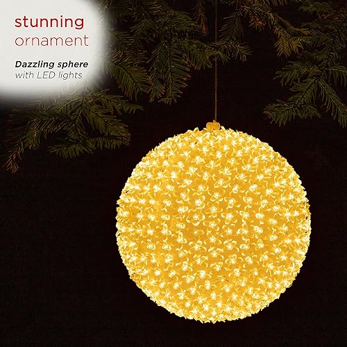 Miniatura 3 de Alpine Corporation Adorno redondo intermitente para interiores y exteriores de 13 pulgadas de alto, con luces LED blancas cálidas, decoración