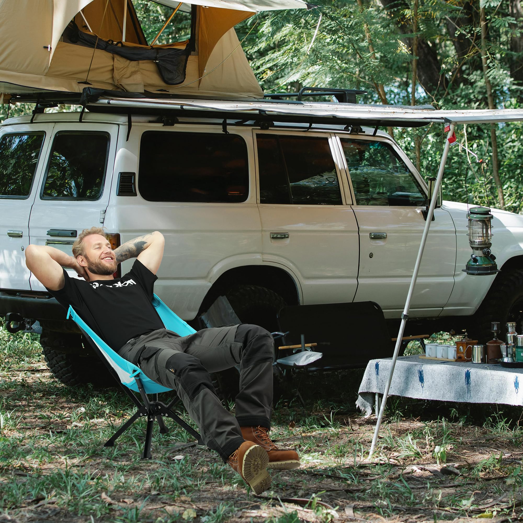 VILLEY Chaise Pliante Camping Légère Bleue | Chaise Pliable Portable avec Sac de Transport, Capacité 150 kg, pour Camping, Voyage, Randonnée, Pique-Nique, Festival
